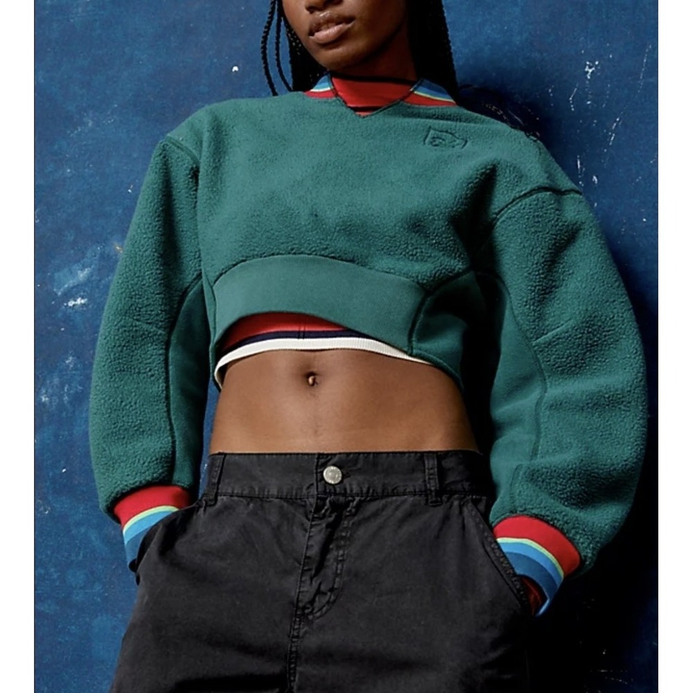 BDG Urban Outfitters Green Crop‎ Fleece Sweatshirt Size Large